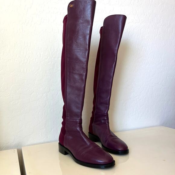 Stuart Weitzman Shoes - Stuart Weitzman Leather Neoprene Keelan Over The Knee Boots Cranberry Womens 7